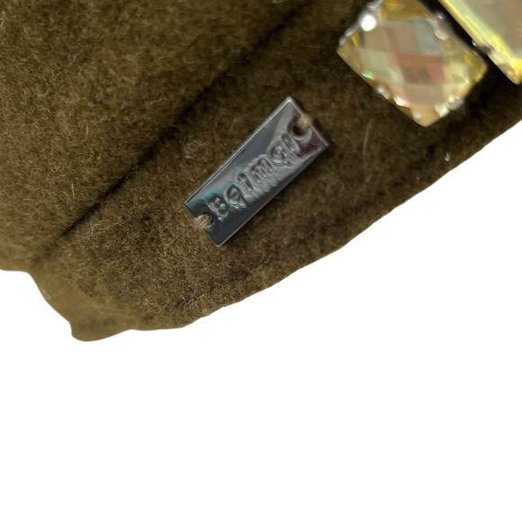 Betmar Newsboy Rhinestone Hat Cap Wool Blend Packable Olive Green Y2K Bling - Picture 3 of 7